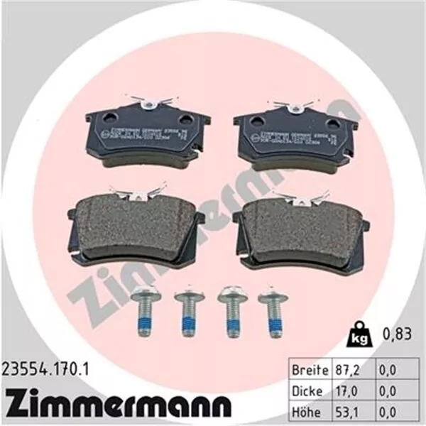 Zimmermann frein freins disques de frein plaquettes blocs arrière pour VW Golf 4 Iv 3
