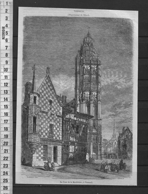 G314 / Gravure 1877 /  La Tour De La Madeleine A Verneuil