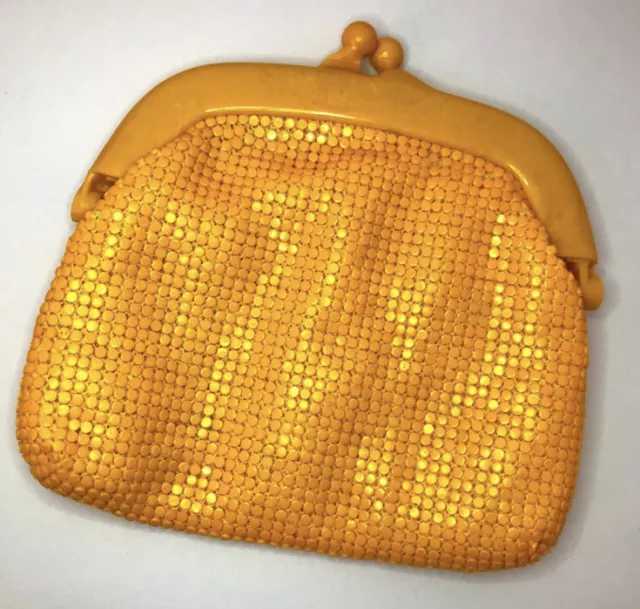 Vintage Neon Yellow Coin Purse Made in Hong Kong 1950s 50s Mid Century Bag Neon