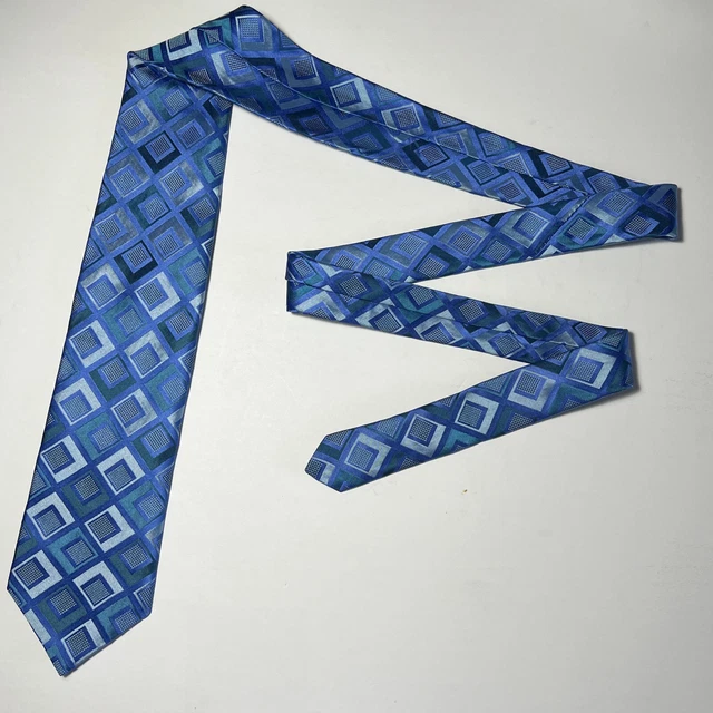 Murano Men's Blue Geometric 100% Silk Necktie Handmade In USA