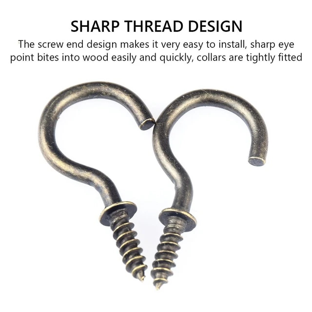 Heavy Duty Cup Screw Hooks-Brass Plated Wall Hanging Hanger Shouldered Hook 20pc 4