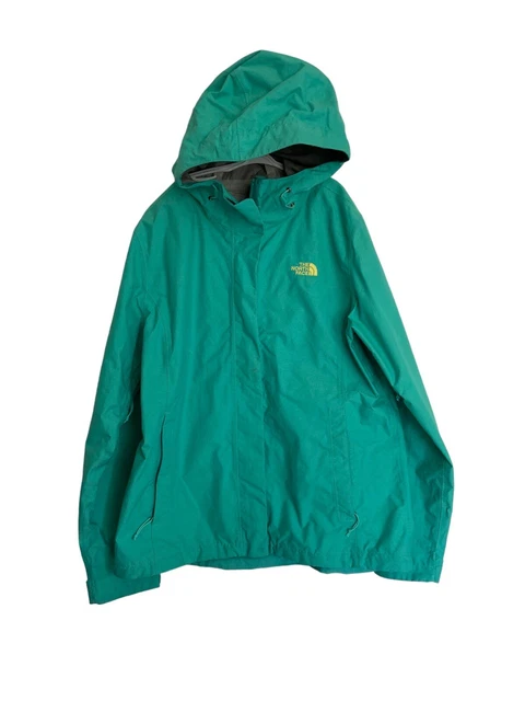 The North Face Girls DryVent Hooded Rain Jacket Sz L 14/16 Blue Green Zip Lined