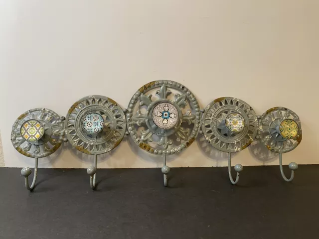 6-Hook Metal Wall Mounted Coat Rack Entryway Key Moroccan Kaleidoscope Knobs