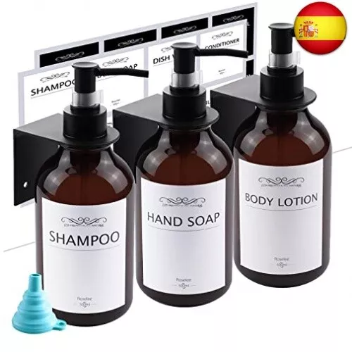 3 Piezas Dispensador Jabon con 3 Soportes Sin Taladrar, de Gel y Champu Ducha