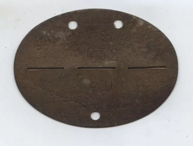 R346 Wehrmacht dog tag marchio di riconoscimento originale St Kp carro armato granatiere E Bat 364