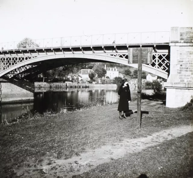 Fashion Women's Bridge c1930 Photo Glass Plate Vintage V36L21n 