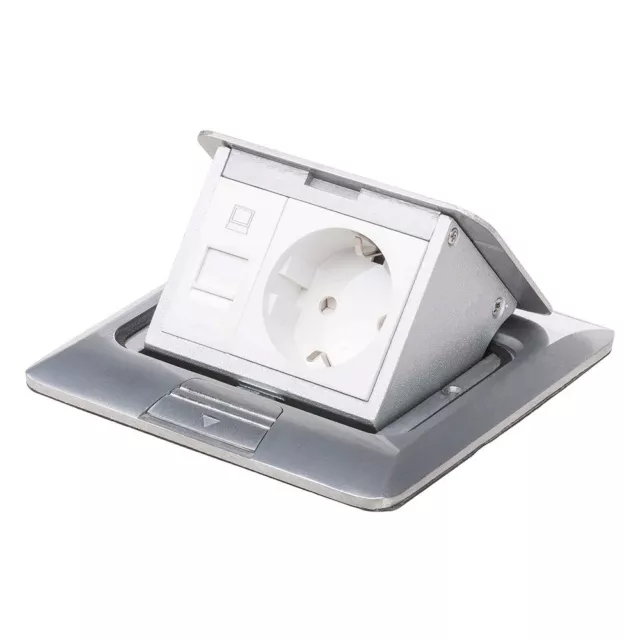 Prise Encastrée de Parole 2-fach Réseau RJ45 & Électrique Inox Clapet