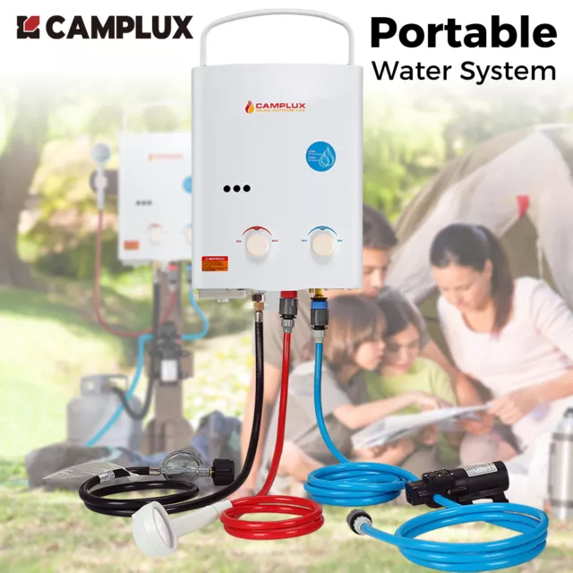 Camplux Gas Water Heater Portable Instant Hot Shower System w/ 12V Pump Hose Kit
