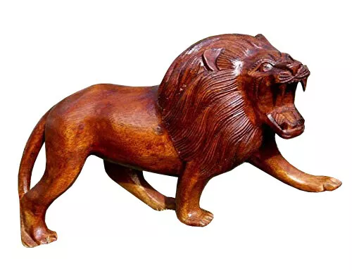Wogeka Holz LÖWE Deko Tier Figur Afrika Handarbeit Statue geschnitzt Loewe01