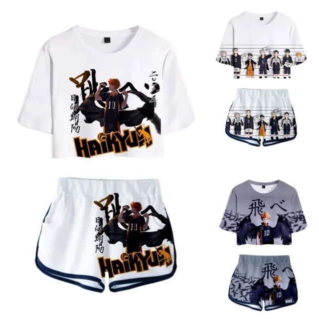 Women Girls Haikyuu!! 3D Print T-Shirt + Pants Summer Sports Outfit