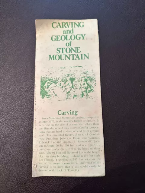 Folleto de talla y geología de piedra Mountain Park Atlanta GA década de 1980