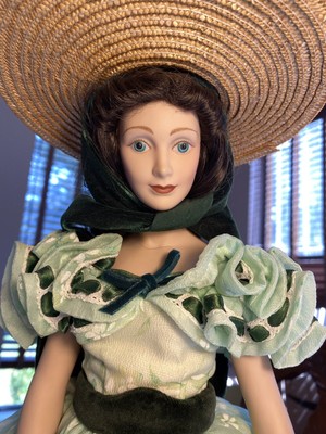 Franklin Heirloom Mint Scarlett O'Hara Porcelain Doll In Original Dress And Hat