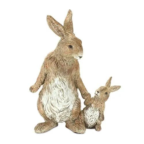 Brown Rabbit with Bunny, 7-inch Height, Resin, Spring Decor, Home Decor,