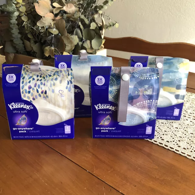 4-Pack Kleenex Tissues Go-Anywhere Packs w/ Strap, Car, Auto, Office, Travel