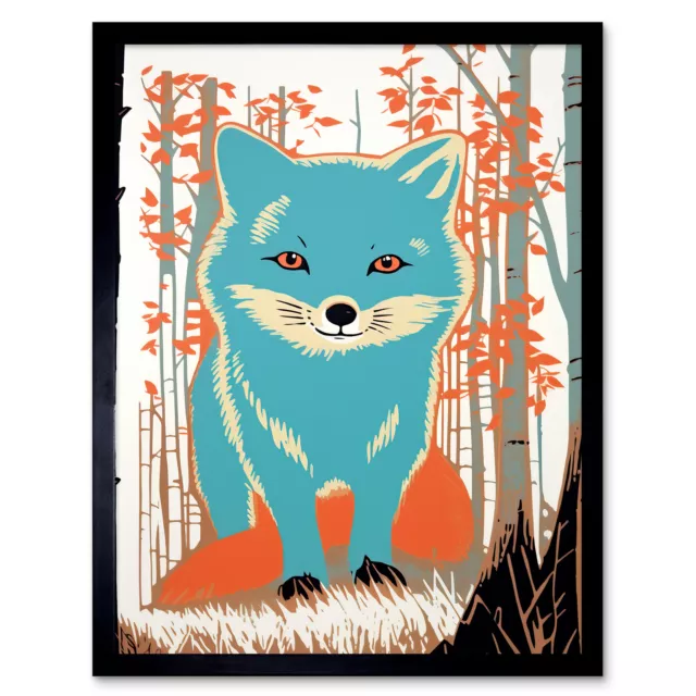 Cute Blue Fox Forest Woodland Baby Animal Kids Bedroom Framed Art Picture 12x16