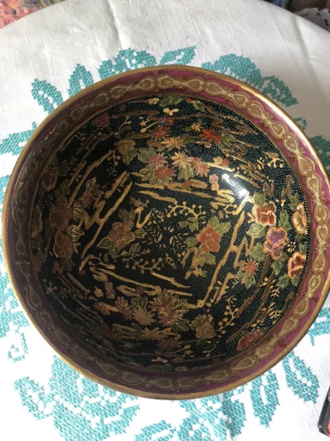 Hand Painted Asian Gold Gilded  Vintage Big Ceramic Bowl Satsuma Style.