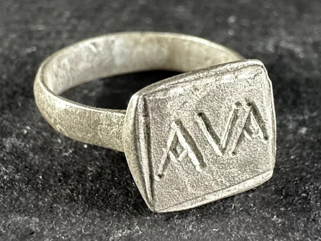 Ancient Roman Silver Ring Depicting The Word Ava On Bezel Circa 100-300 Ad