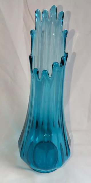 Vintage L.E. Smith blue 14" tall Swung Vase Simplicity Ribbed Fat Bottom