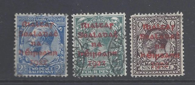 IRELAND 1922 DOLLARD 2½, 4d, 9d WITH RED OVERPRINTS USED  SG 4b, 6b, 8b