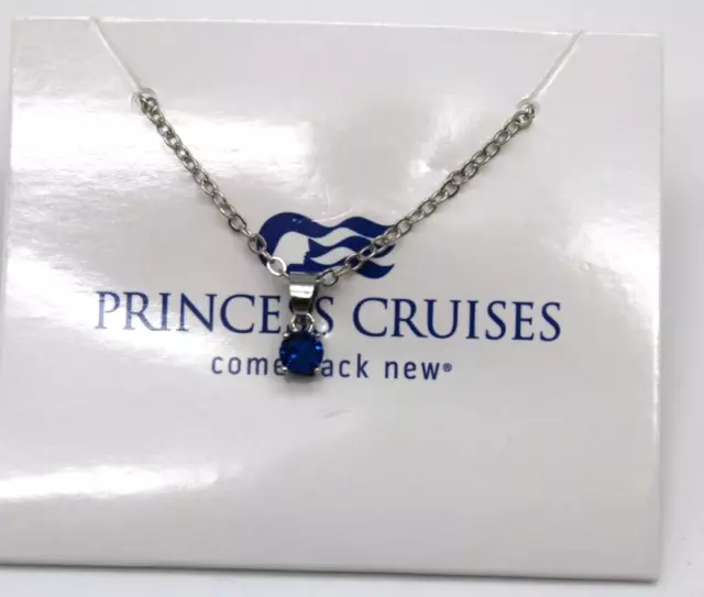 Princess Cruises EFFY Saphire Blue Stone Pendant 18” Silver Tone Chain Necklace