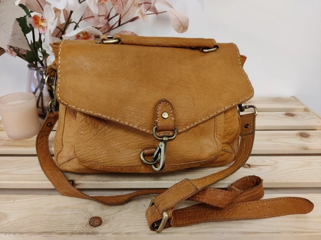 TOPSHOP TAN BROWN Handbag Grained Leather Distressed Clip