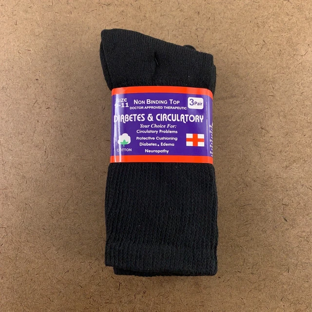 Diabetes & Circulatory Men's Size 5-10 Black Non Binding Top Crew Sock 3 Pairs