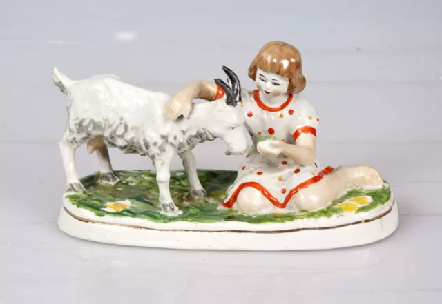 Russische Porzellanfigur Mädchen mit Ziege Porzellan Russland