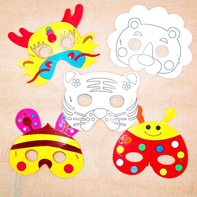 8 piezas Máscara de pintura de animales de dibujos animados hágalo usted mismo Color Kindergarten Graffiti Art Crafts.TM
