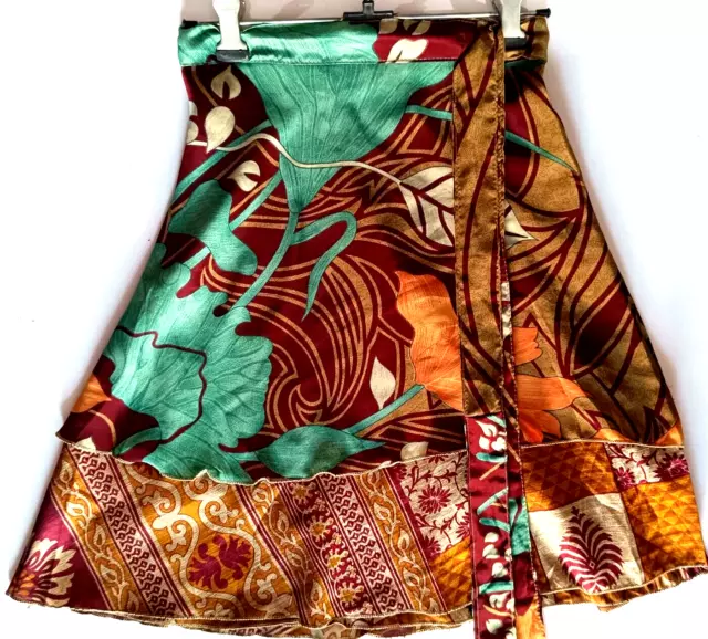 Vintage Sari Magic Wrap Skirts Multicolor Bohemian Hippie Skirt Mini Skirt