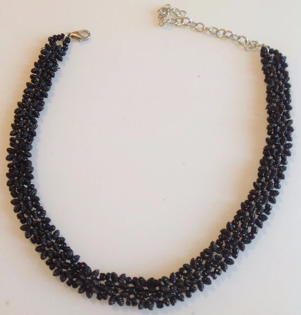 Collier Tour De Cou Rétro – Motif Floral Noir Et Argent – Modèle 331 – Occasion (voir Description)
