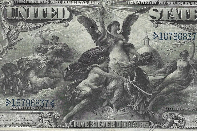 1896 $5 Silver Certificate Fr.268 Till/Morgan PMG 25 Very Fine - Minor Repair -