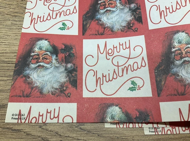 CARTA DA IMBALLAGGIO NATALIZIA VINTAGE X 4 Babbo Natale Babbo Natale Buon Natale