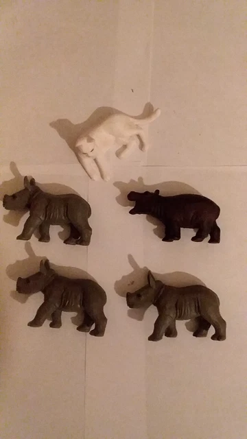 Lot of 5 MOJO plastic animals RHINOS Hippo WHITE CAT