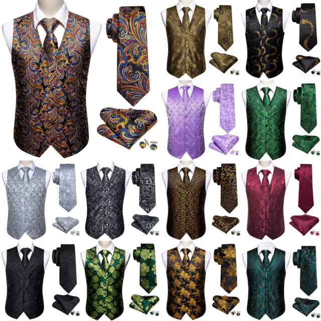 Mens Formal Wedding Waistcoat Floral Paisley Suit Vest Slim Tuxedo Silk Tie Set