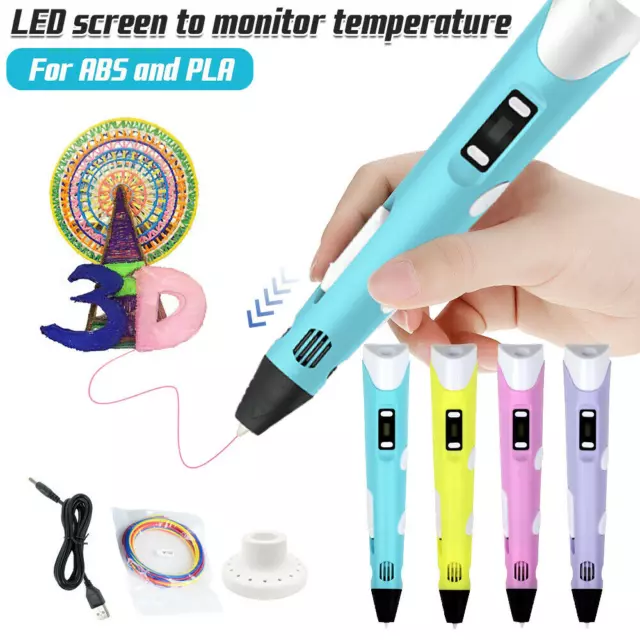 3D Printing Pen Drawing Pen Printer + LCD Screen + USB+ 3 Free Filaments Refills