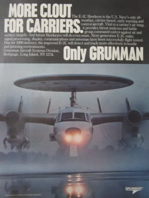 11/1988 Pub Grumman E-2C Hawkeye Us Navy Carrier Radar Original Ad