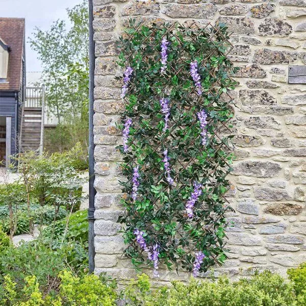 Purple Wisteria Trellis Leaves & Flowers Artificial Leaf Trellis Panel Screening