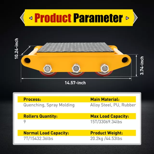 15 Ton Heavy Duty Cargo Trolley Dolly Skate Machinery Roller Mover Rotating 3