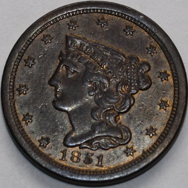 1851 Half Cent with very little wear. You will receive the coin shown. 1851 Half Cent with very little wear. You will receive the coin shown.