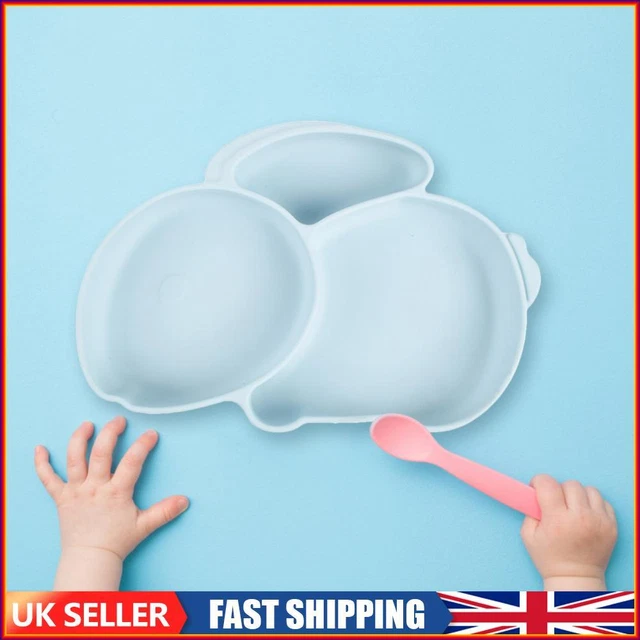 Cartoon Children Dishes Silicone Baby Feeding Dishes Baby Cutlery (Light Blue)