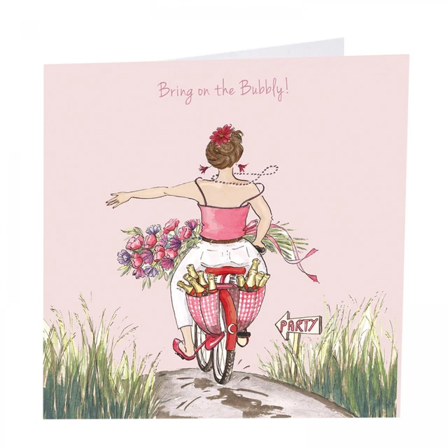 BIRTHDAY CARD Female Bring on the Bubbly! Bike Angie Thomas