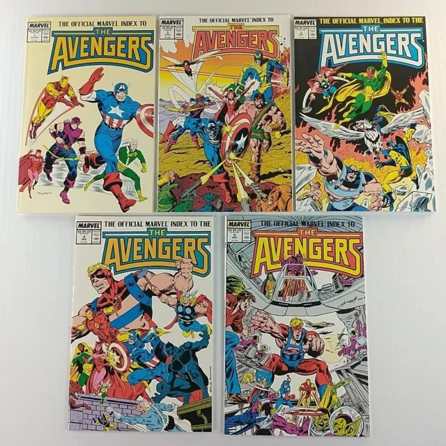 Official Marvel Index To The Avengers # 1 2 3 4 5 Marvel Comics Book Lot 1987