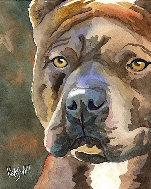 Pit Bull Art Print from Painting | Pitbull Gifts, Poster, Picture, Decor 8x10