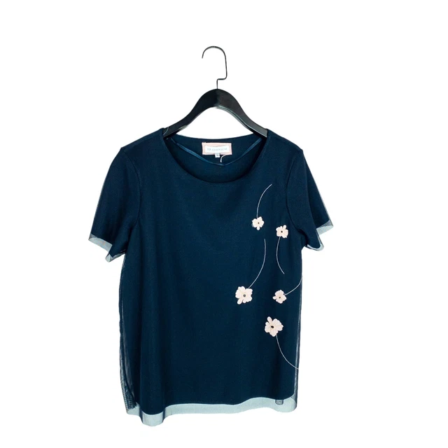Camicia Rocha John Rocha blu navy rosa floreale ricamata - taglia 12