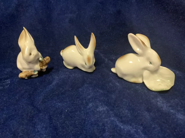 Beautiful Vintage Zsolnay Pecs Trio of Bunny Rabbit Animal Figurines Hungary