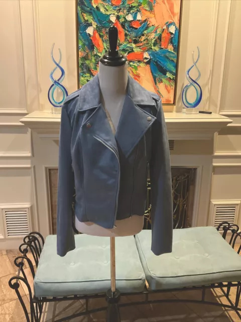 Steve Madden BB Dakota Blue Vegan Faux Suede Moto Jacket - NWT - Size Small