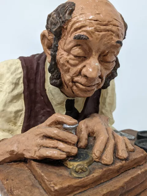 Vintage 1973 David Kaplan Watchmaker Sculpture 9" Chalkware Figure