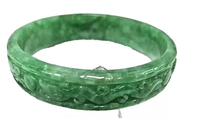 Jade Jadeite Carved Vintage Eighties Bangle