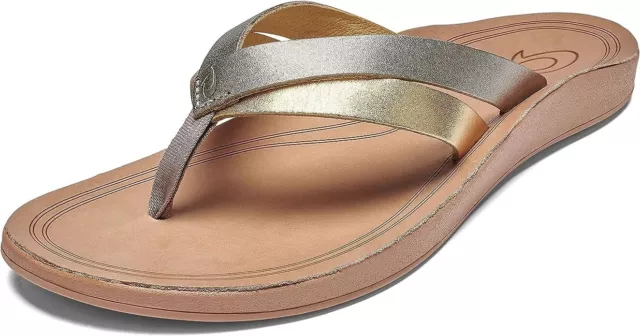 Olukai Kaekae Womens 5 Thong Flip Flop Sandals Silver Golden Sand
