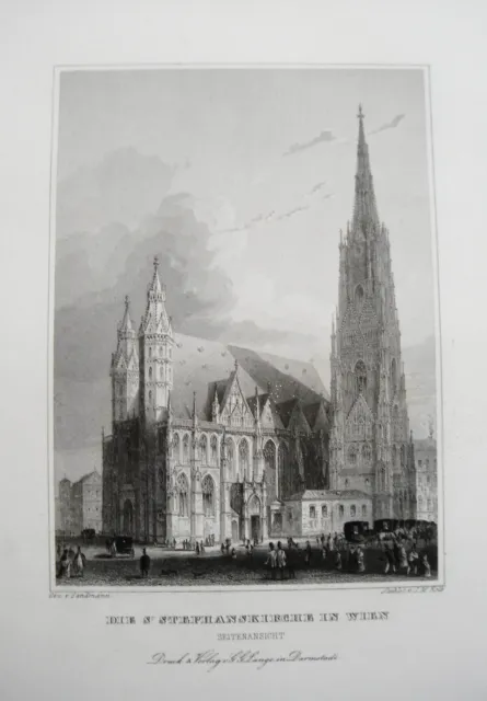 Vienna Stephanskirche Austria Bellissimo Vecchio Incisione Acciaio 1842